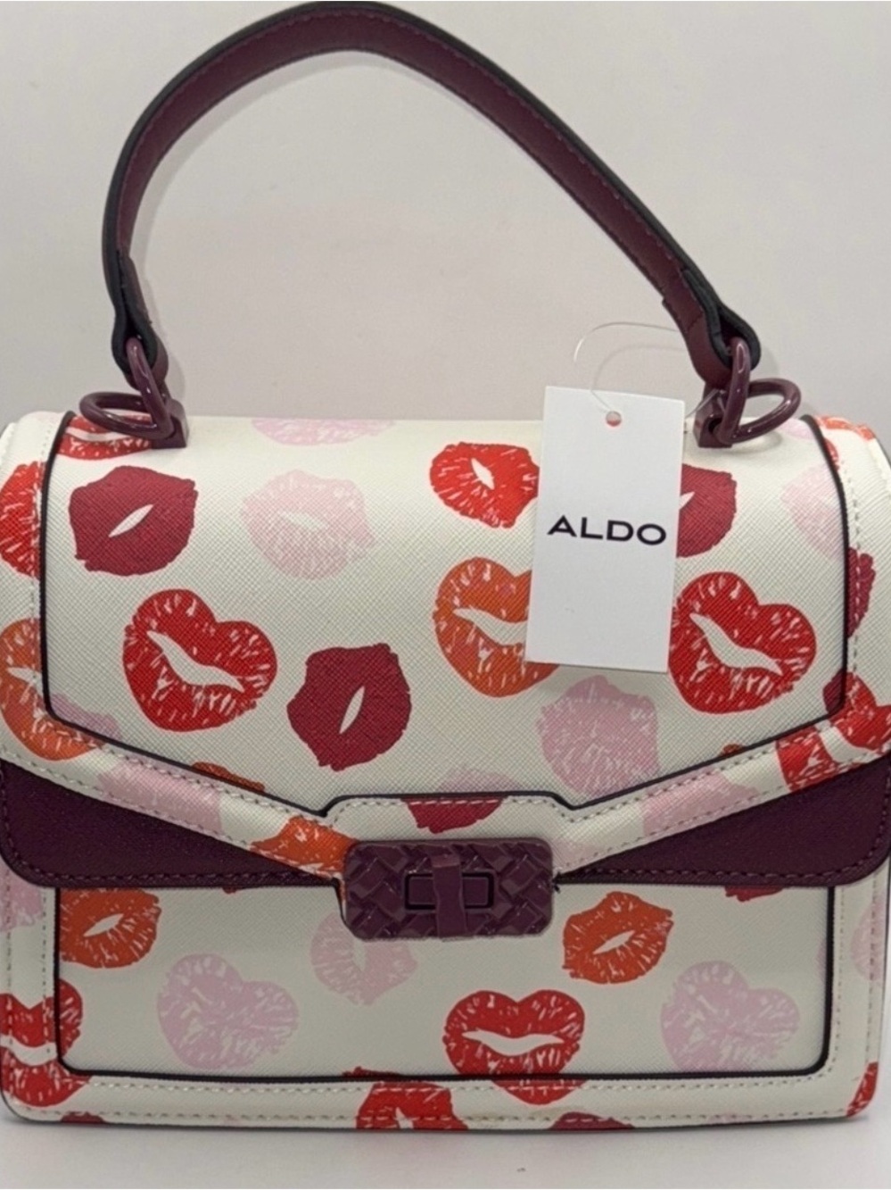 ALDO White Lip-Print Satchel with Red, Pink & Orange Accents and a Betsy Johson